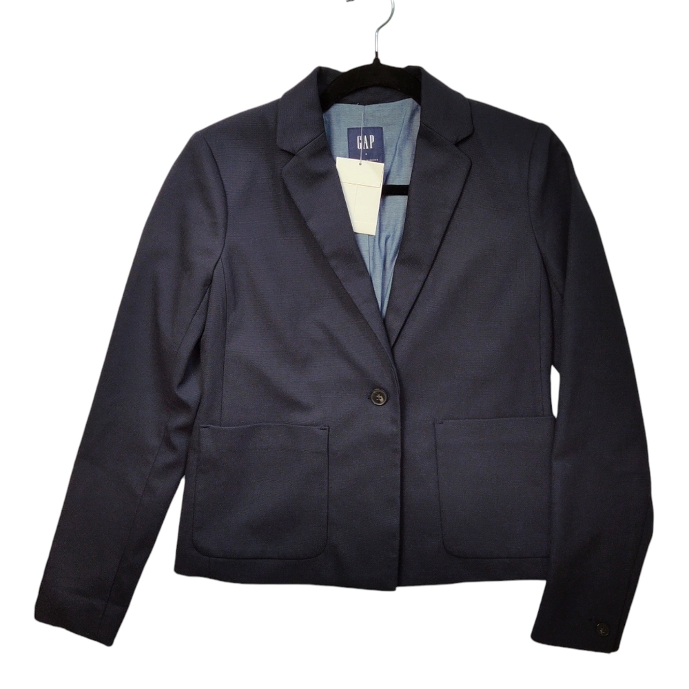 GAP Women's Icon Blazer PQ Navy Uniform Size‎ 0 One Button Textured Classic